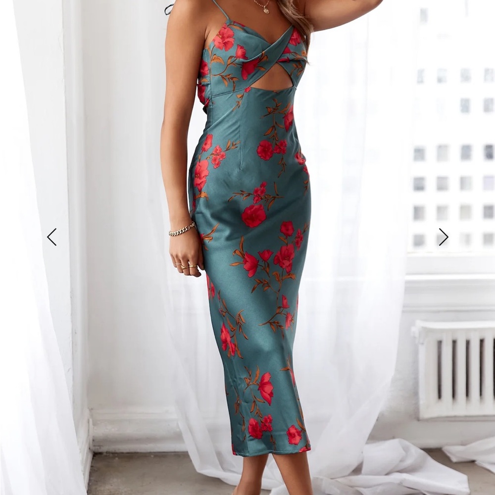 Hello Molly Teal and Brown Leaf Print Dress